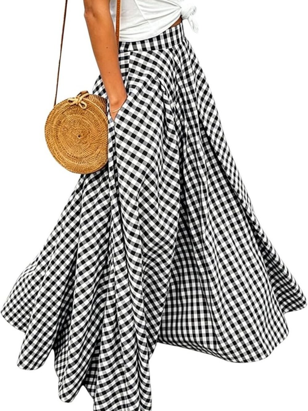 Vintage High Waisted Plaid Gingham Maxi Skirt | Flowy A-Line Summer Swing Skirt